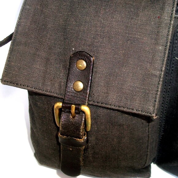 DRIES VAN NOTEN Large Oiled-Cotton & Leather Crossbody Luxury Rustic Rucksack - Picture 2 of 12